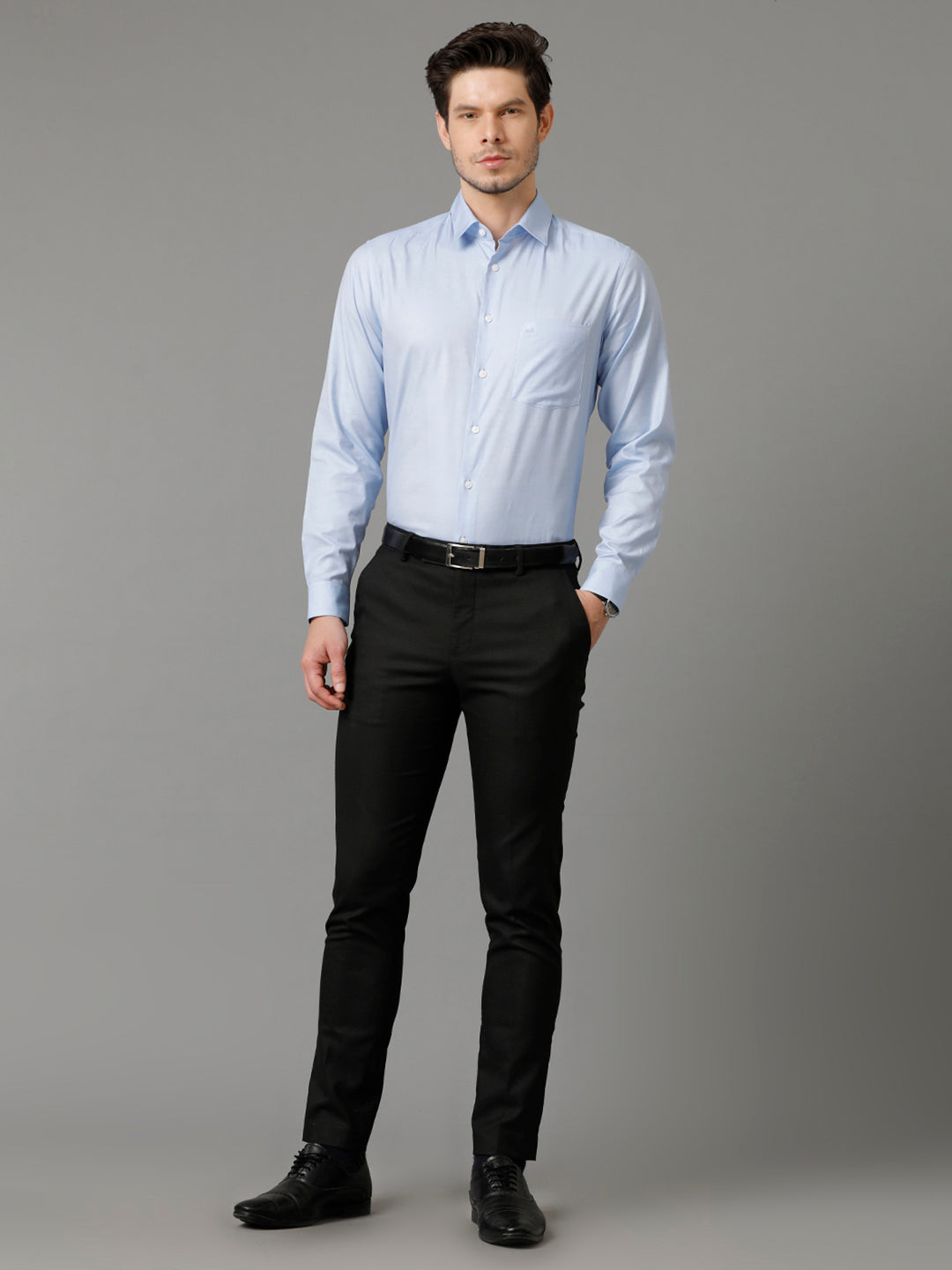 Aldeno Mens Regular Fit Solid Blue Formal Cotton Shirt (CLIVE)