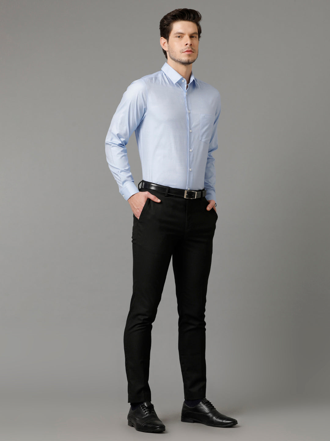 Aldeno Mens Regular Fit Solid Blue Formal Cotton Shirt (CLIVE)