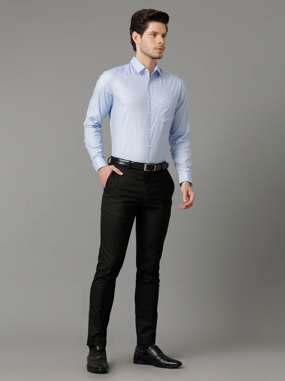 Aldeno Mens Regular Fit Solid Blue Formal Cotton Shirt (CLIVE)