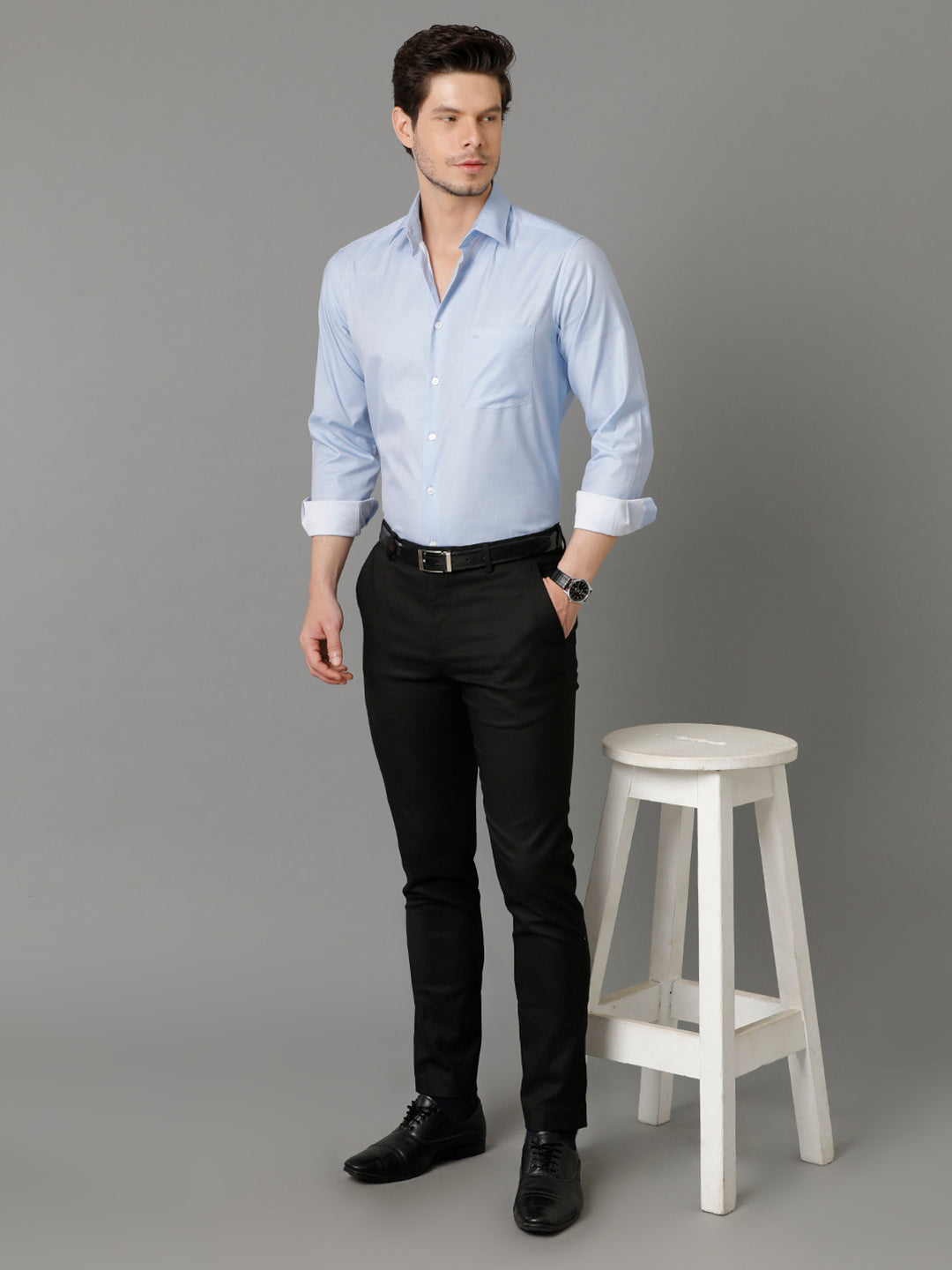 Aldeno Mens Regular Fit Solid Blue Formal Cotton Shirt (CLIVE)