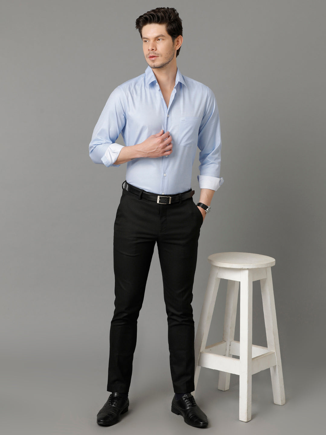 Aldeno Mens Regular Fit Solid Blue Formal Cotton Shirt (CLIVE)