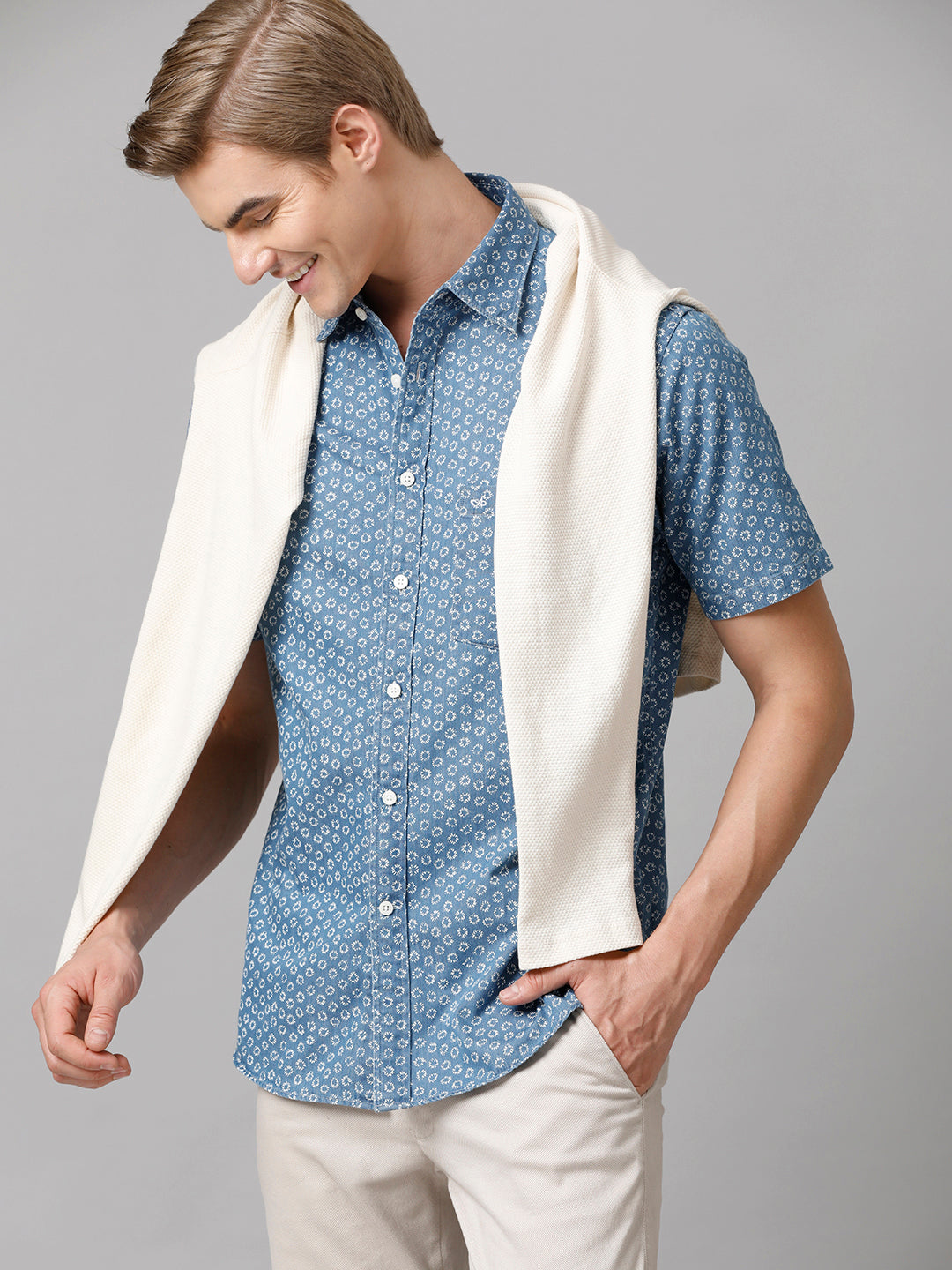 Aldeno Men Printed Casual Blue Shirt (CLOBY)