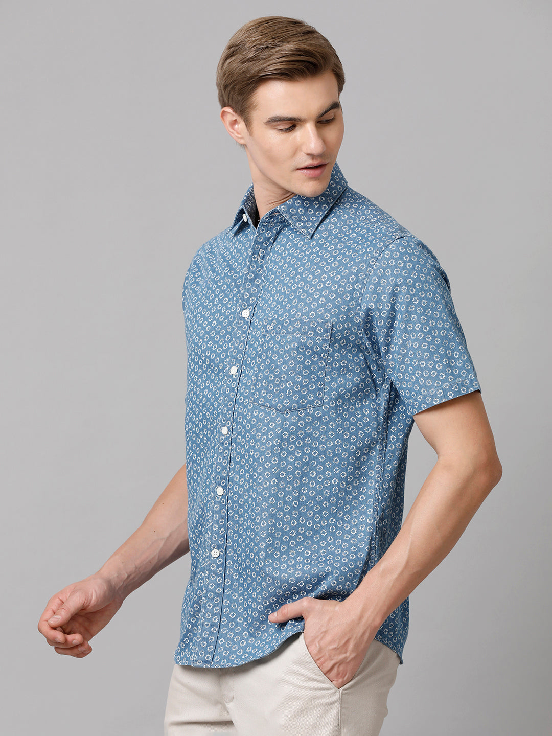 Aldeno Men Printed Casual Blue Shirt (CLOBY)