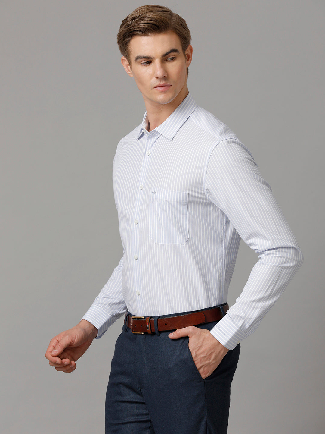 Aldeno Men Striped Formal Light Blue Shirt (CLOB)