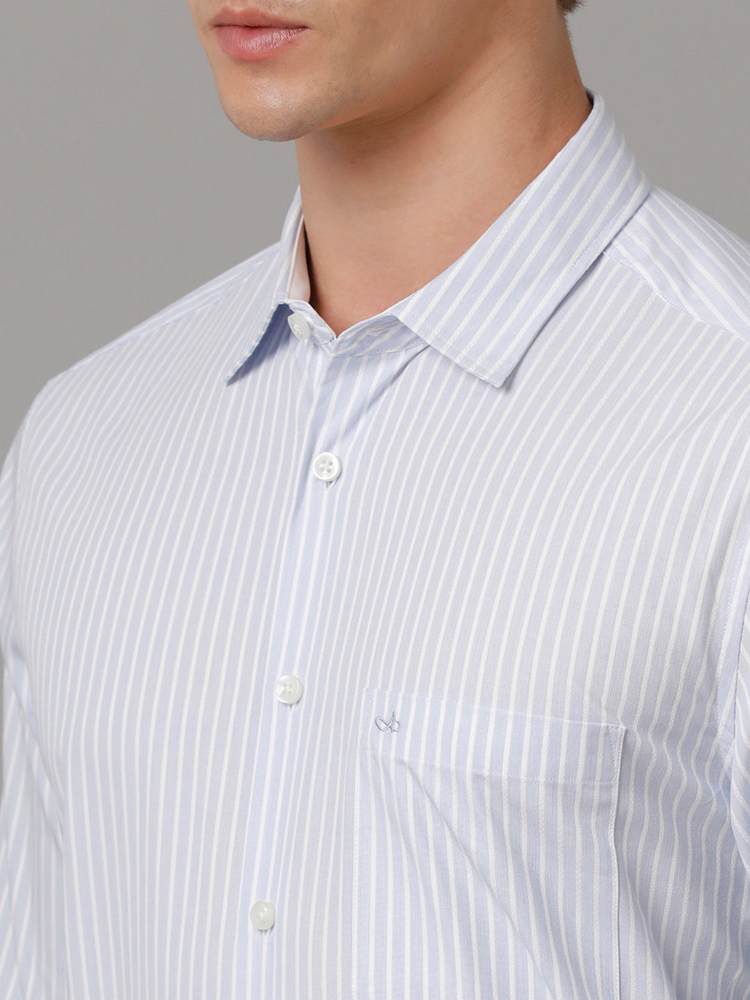 Aldeno Men Striped Formal Light Blue Shirt (CLOB)