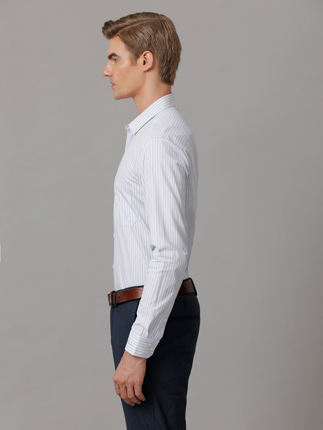 Aldeno Men Striped Formal Light Blue Shirt (CLOB)