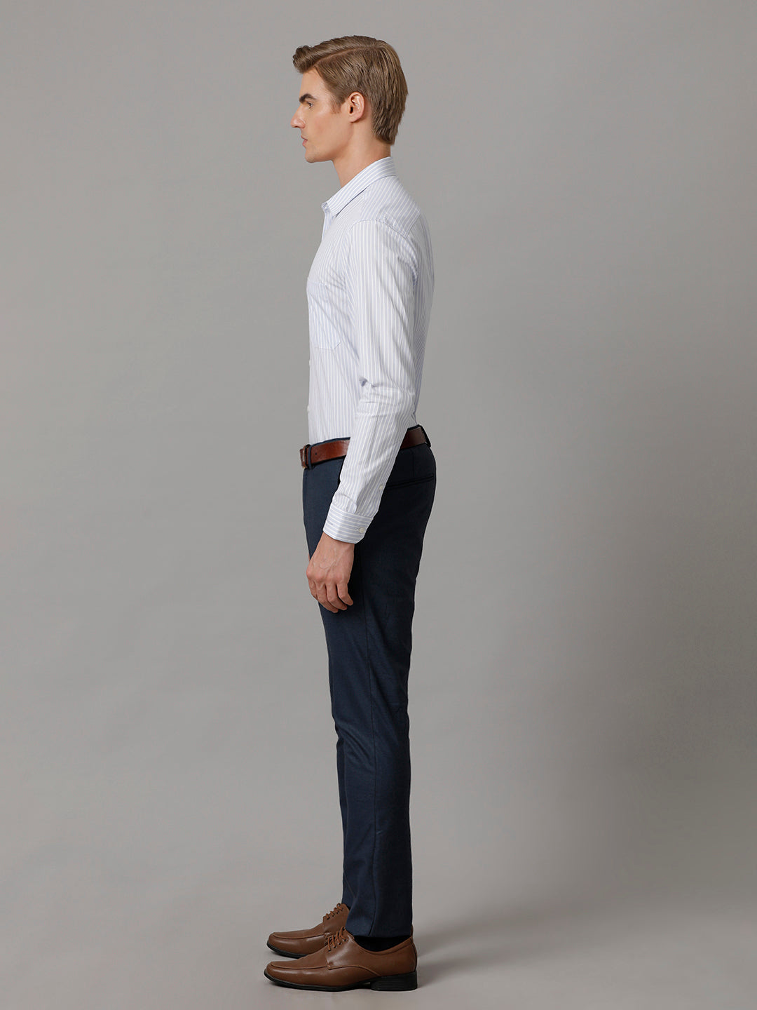 Aldeno Men Striped Formal Light Blue Shirt (CLOB)