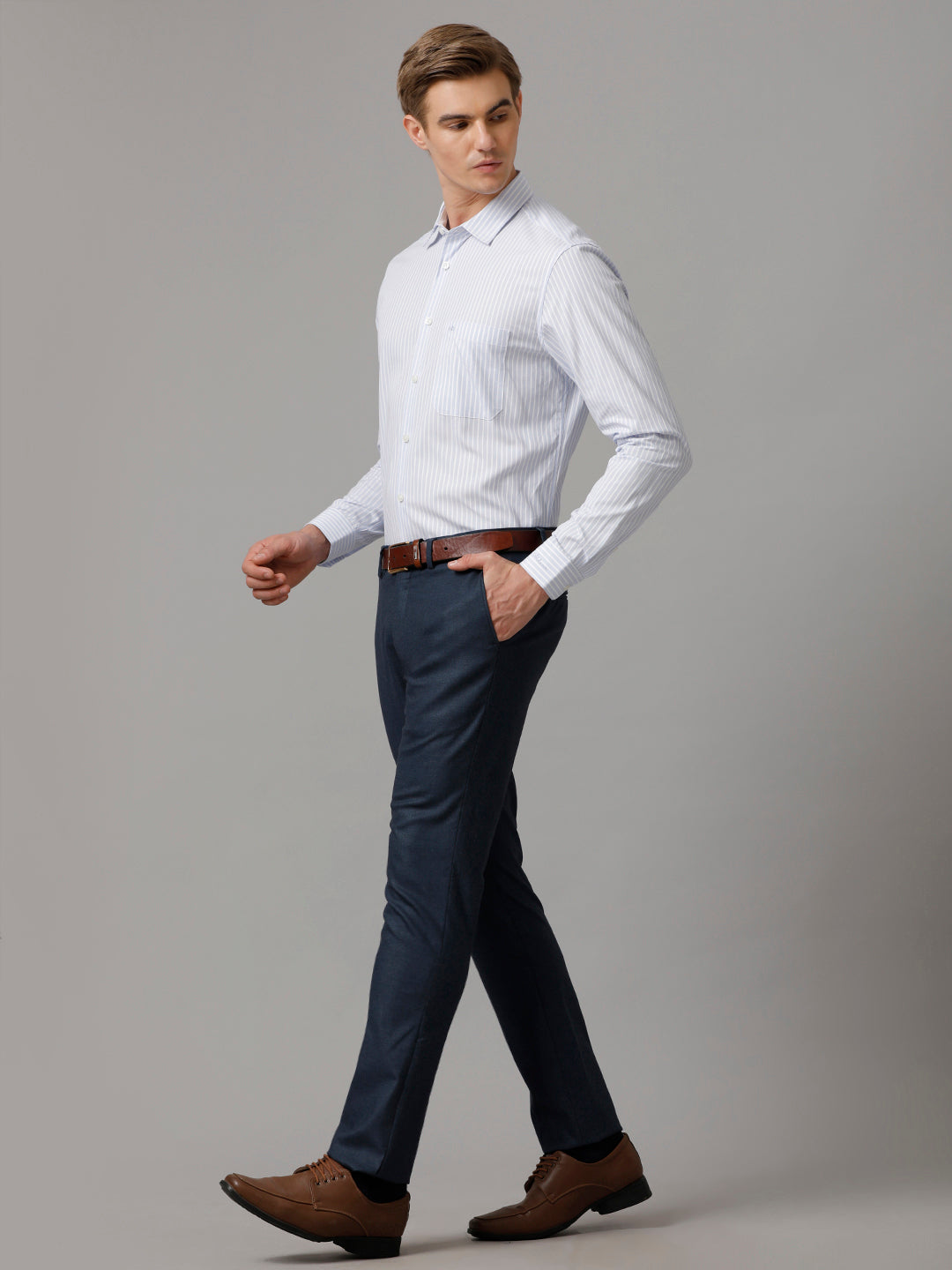 Aldeno Men Striped Formal Light Blue Shirt (CLOB)