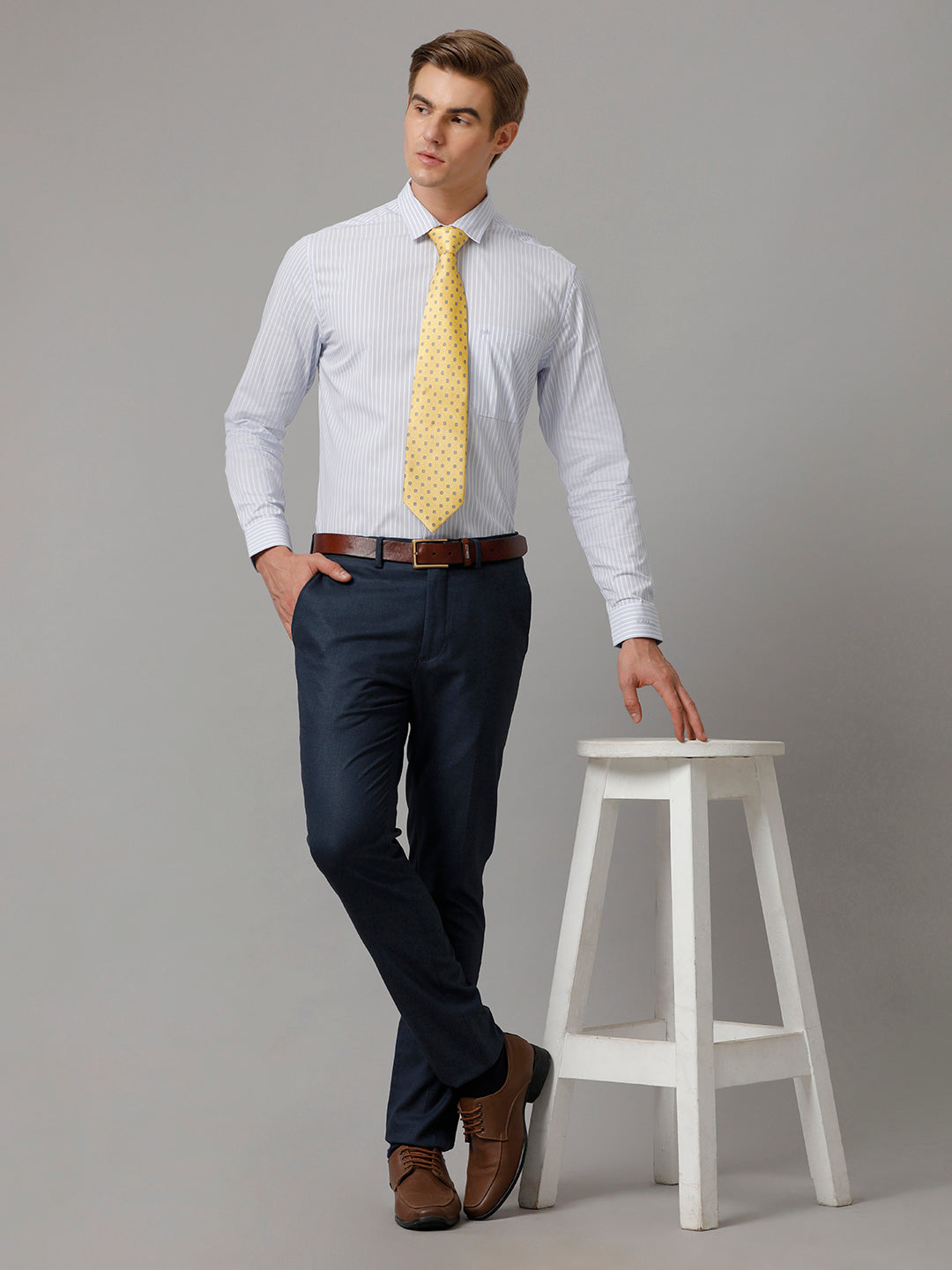 Aldeno Men Striped Formal Light Blue Shirt (CLOB)