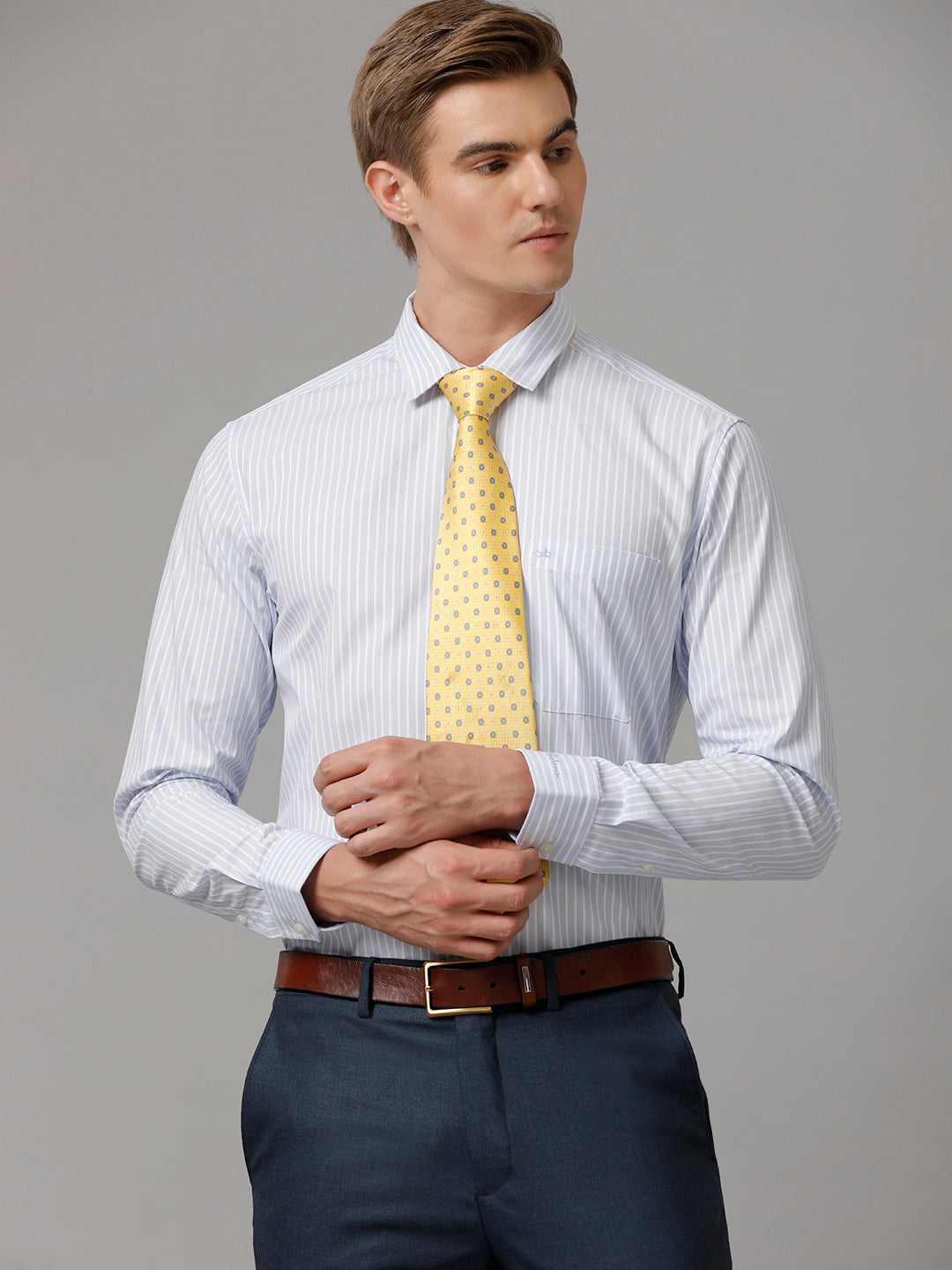 Aldeno Men Striped Formal Light Blue Shirt (CLOB)