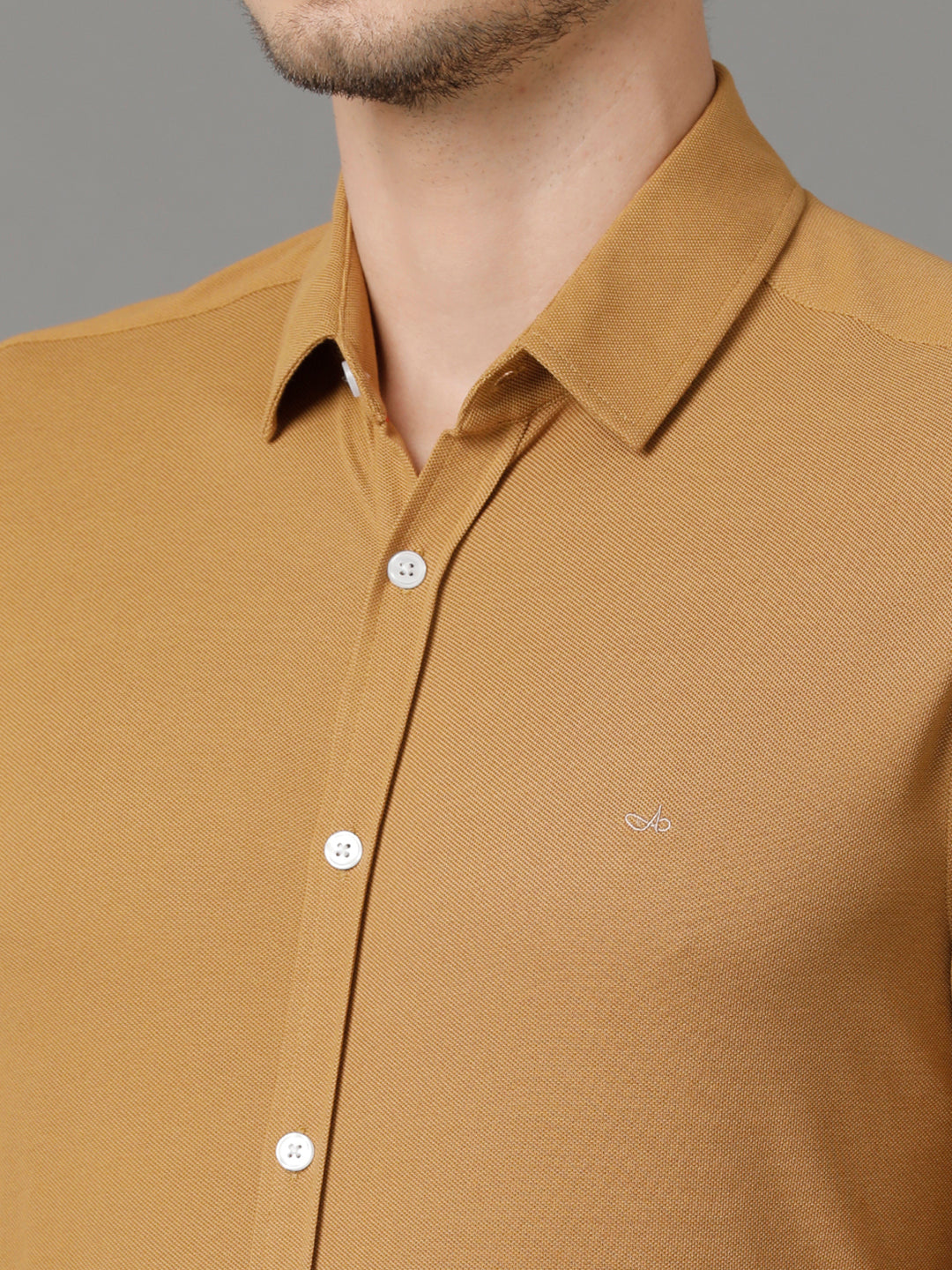 Aldeno Mens Regular Fit Solid Brown Casual Knitted Cotton Shirt (CLOTO)