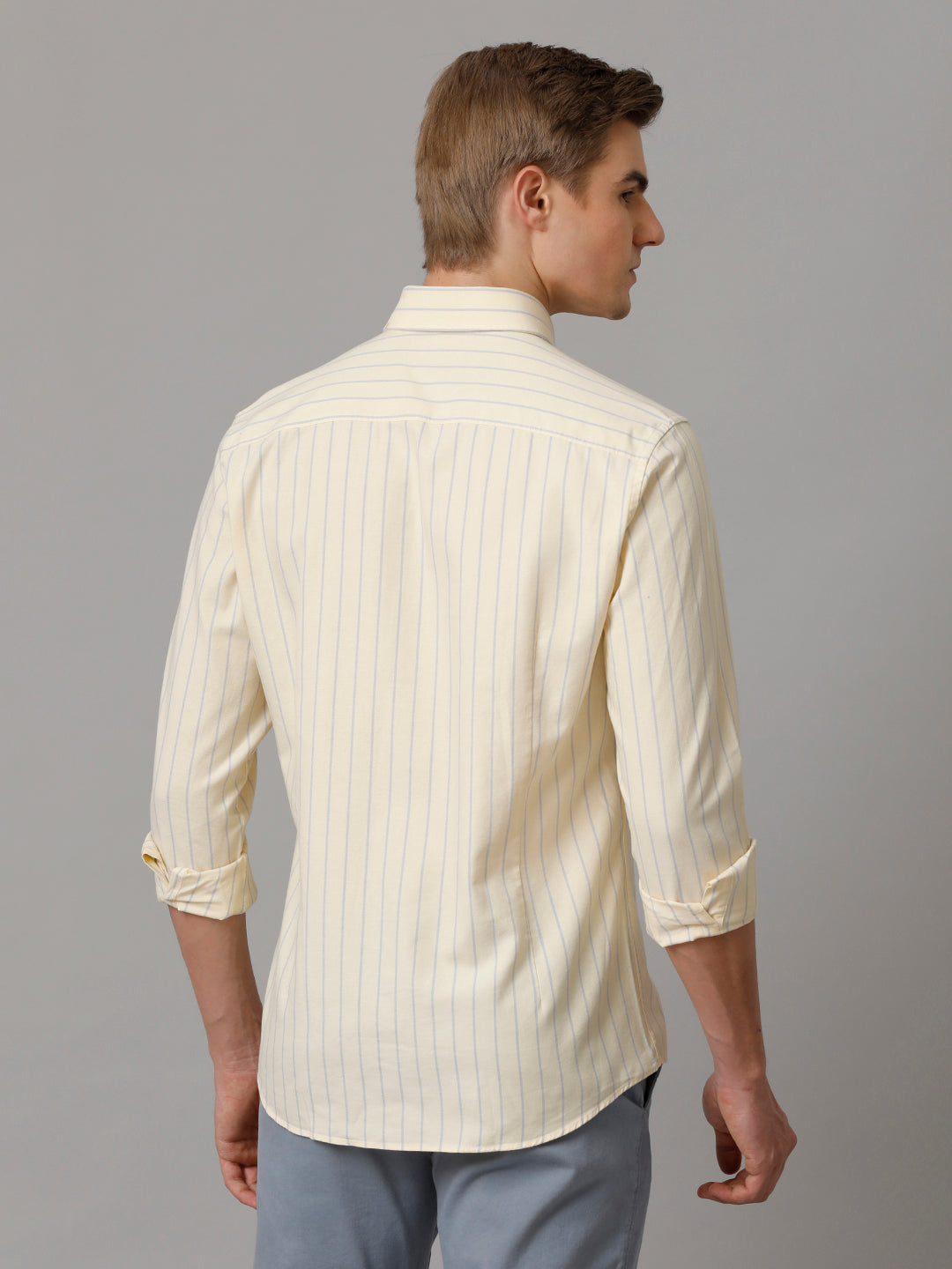 Aldeno Men Striped Formal Beige Shirt (CLYDE)