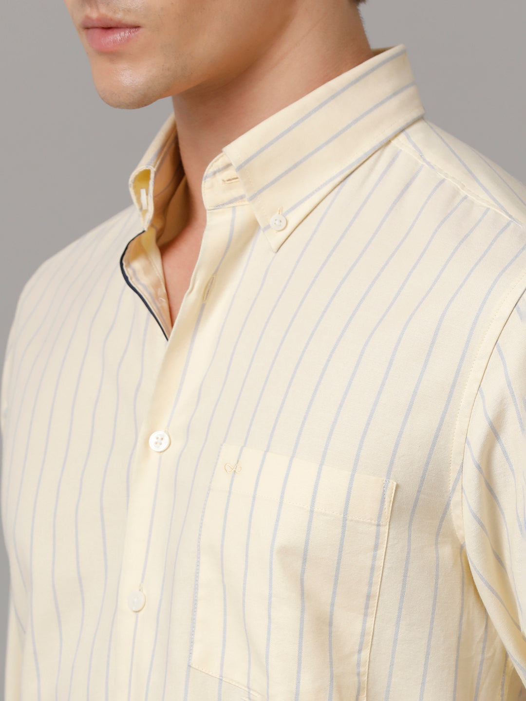 Aldeno Men Striped Formal Beige Shirt (CLYDE)