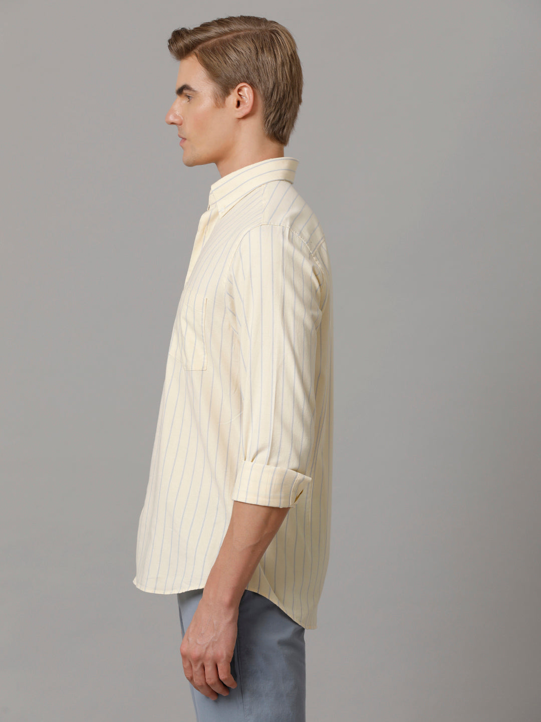 Aldeno Men Striped Formal Beige Shirt (CLYDE)