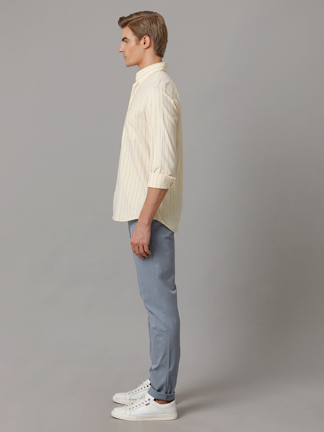 Aldeno Men Striped Formal Beige Shirt (CLYDE)