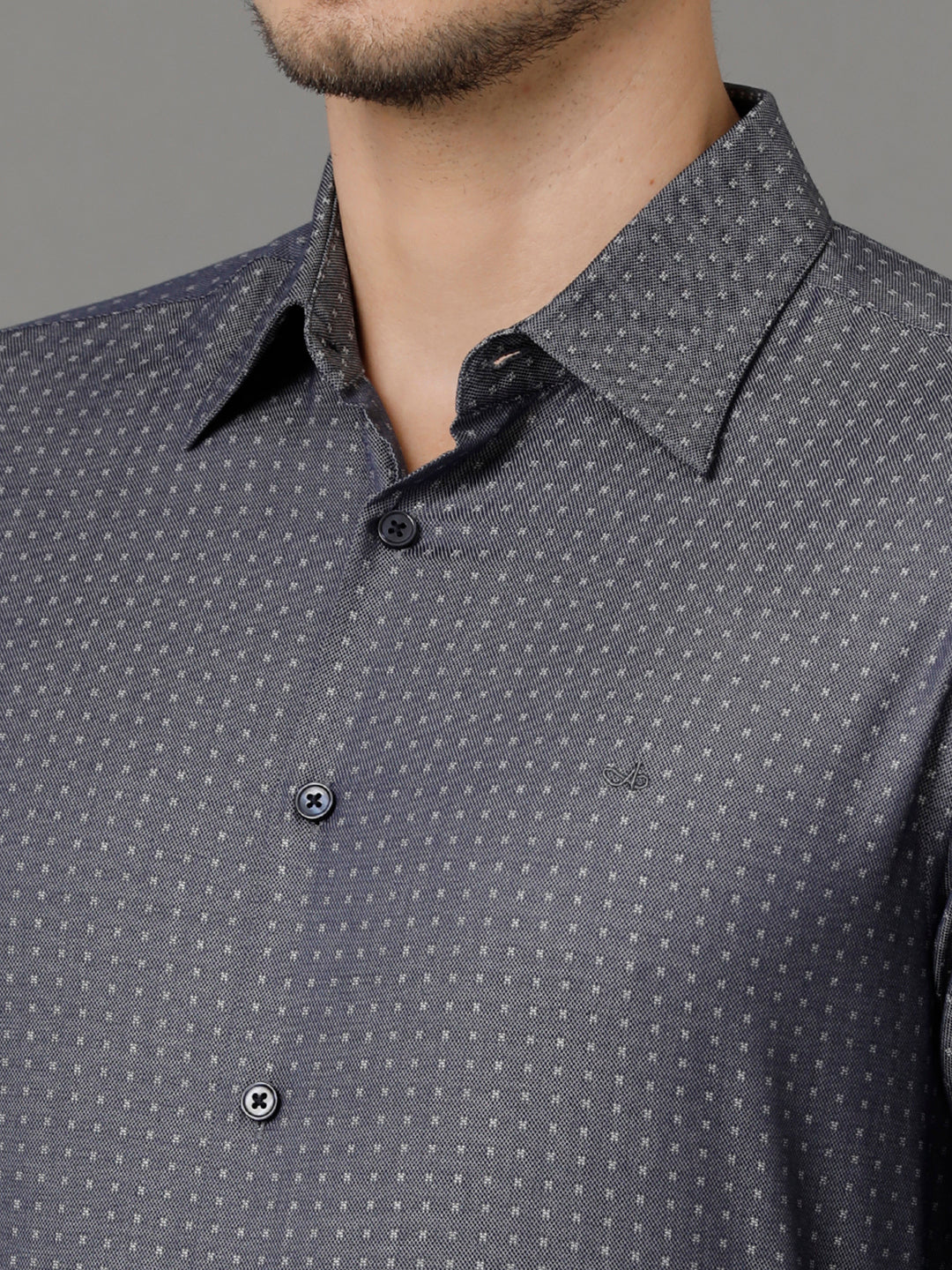 Aldeno Mens Slim Fit Geometric Print Navy Blue Casual Cotton Shirt (CLYDO)