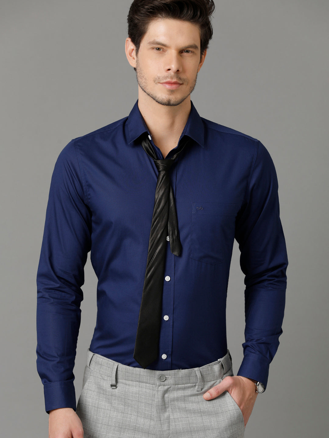 Mens Slim Fit Solid Navy Blue Formal Cotton Shirt (CODEY)