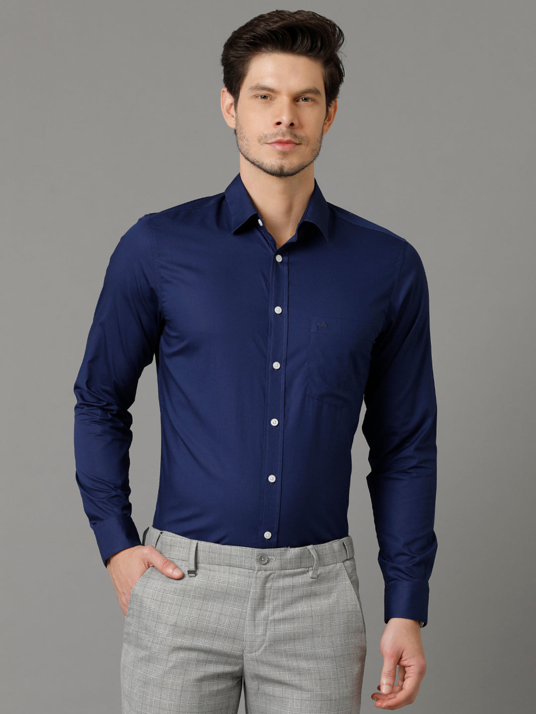 Mens Slim Fit Solid Navy Blue Formal Cotton Shirt (CODEY)