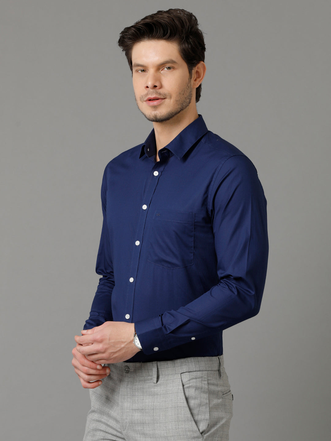 Mens Slim Fit Solid Navy Blue Formal Cotton Shirt (CODEY)