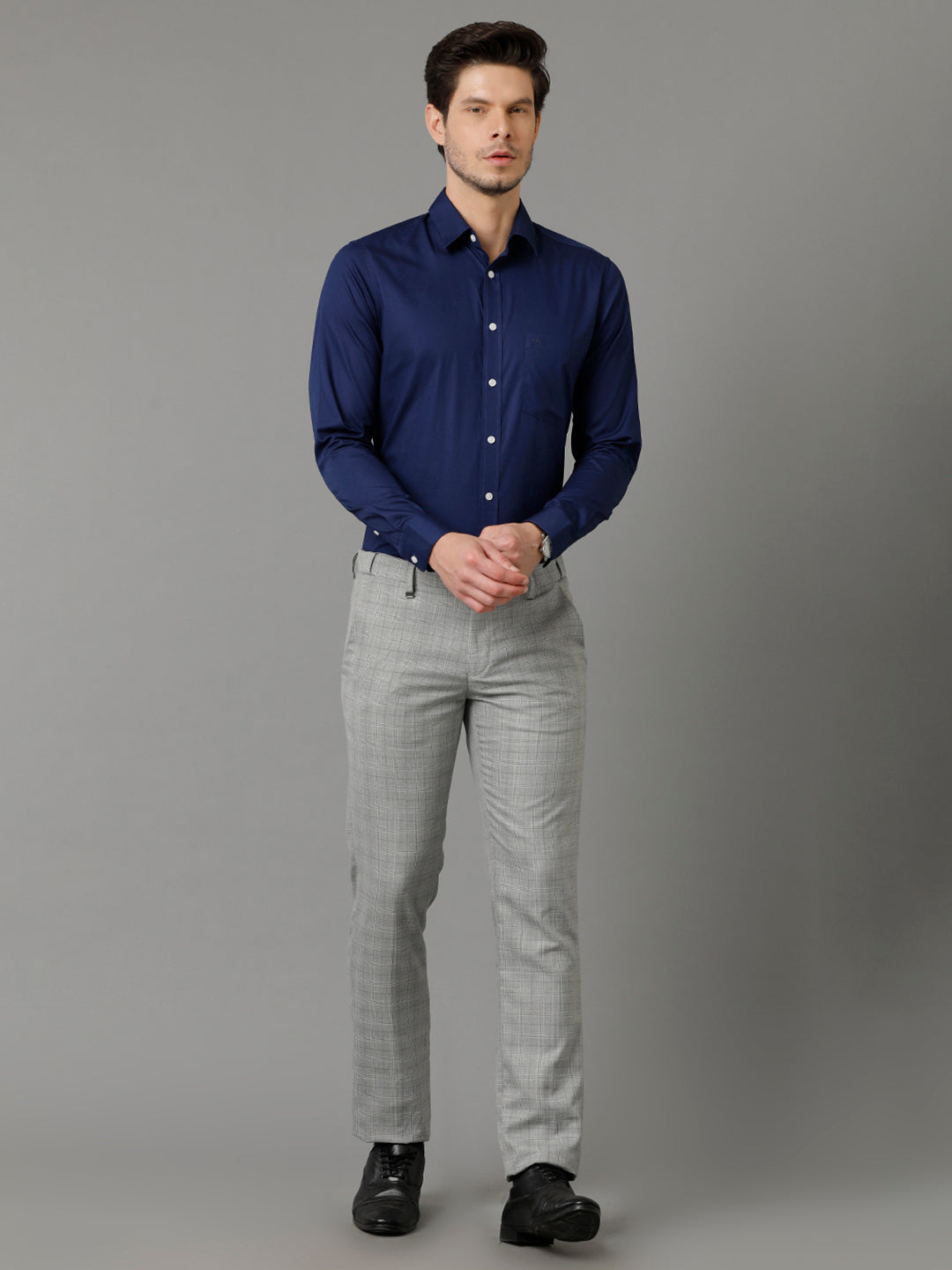 Mens Slim Fit Solid Navy Blue Formal Cotton Shirt (CODEY)