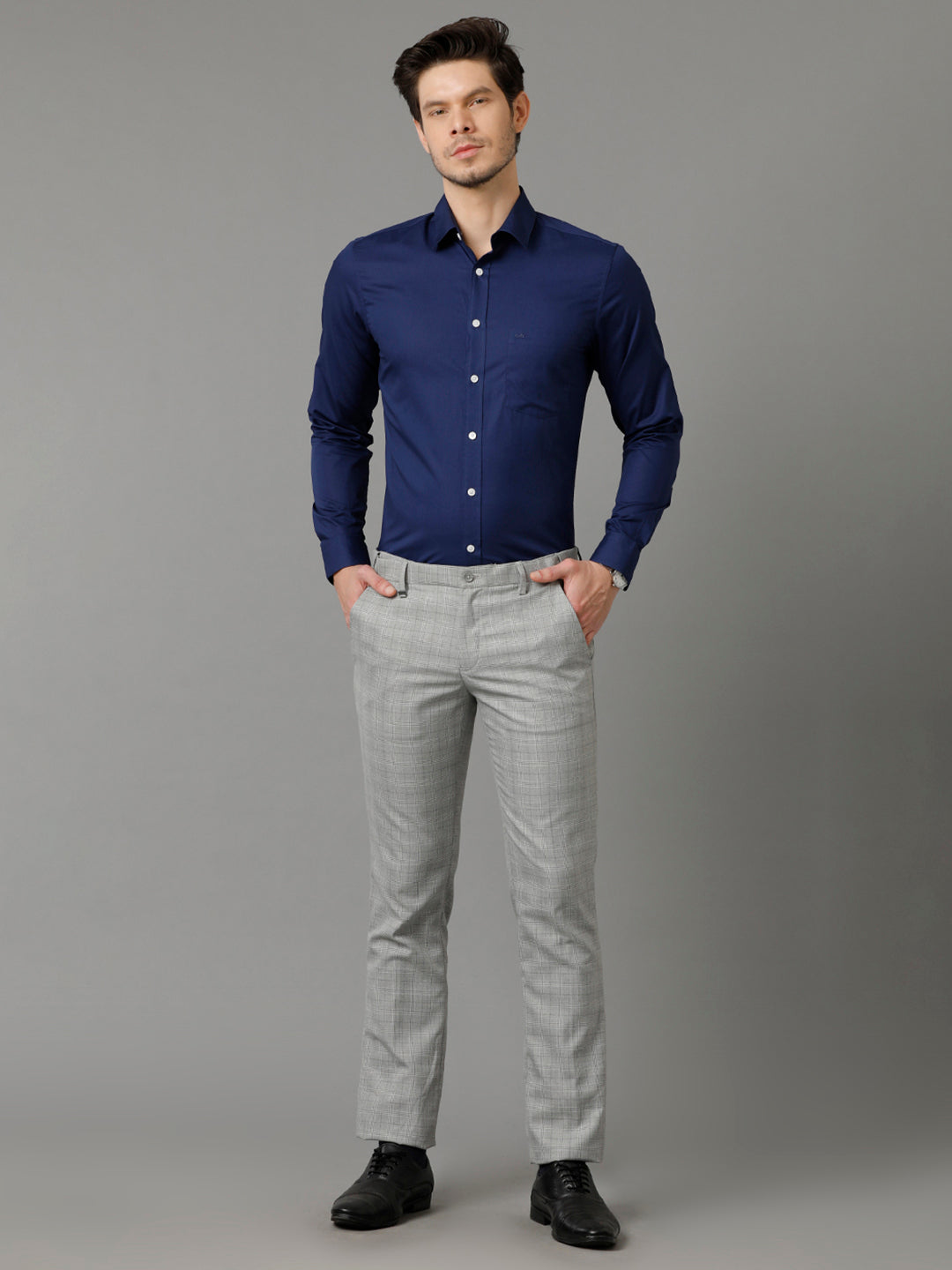 Mens Slim Fit Solid Navy Blue Formal Cotton Shirt (CODEY)
