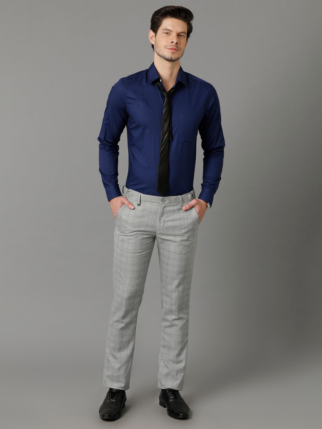 Mens Slim Fit Solid Navy Blue Formal Cotton Shirt (CODEY)