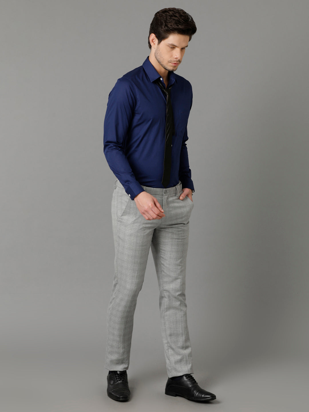 Mens Slim Fit Solid Navy Blue Formal Cotton Shirt (CODEY)