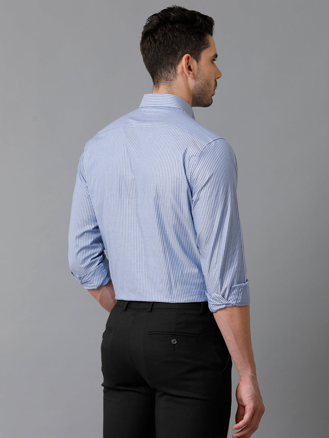 Aldeno Mens Vertical Stripes Formal Navy Blue Shirt (CODIE)