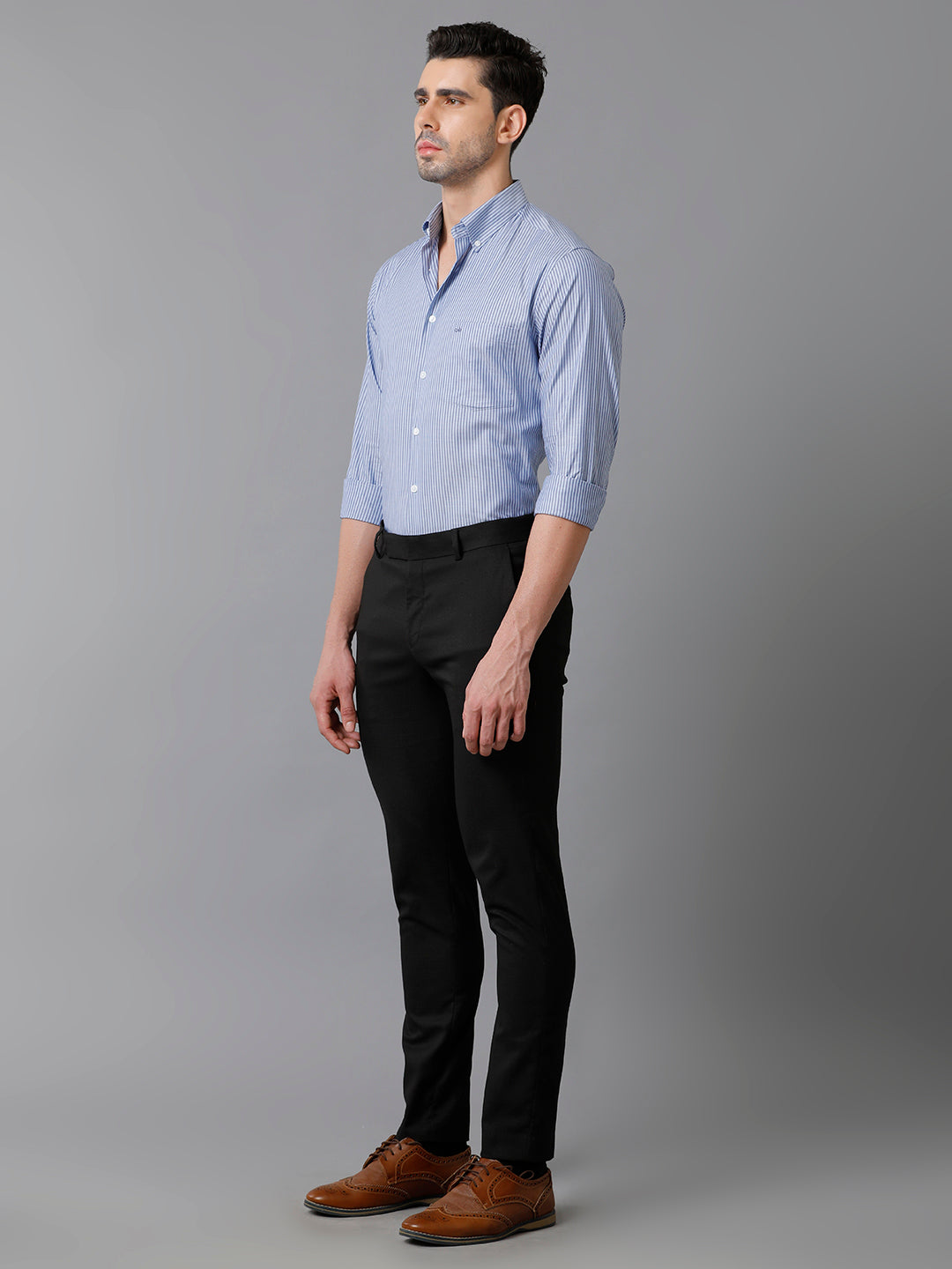 Aldeno Mens Vertical Stripes Formal Navy Blue Shirt (CODIE)