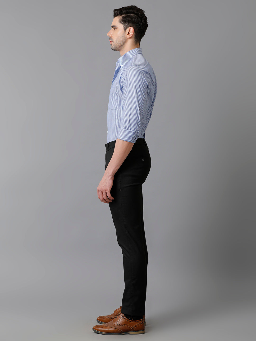 Aldeno Mens Vertical Stripes Formal Navy Blue Shirt (CODIE)