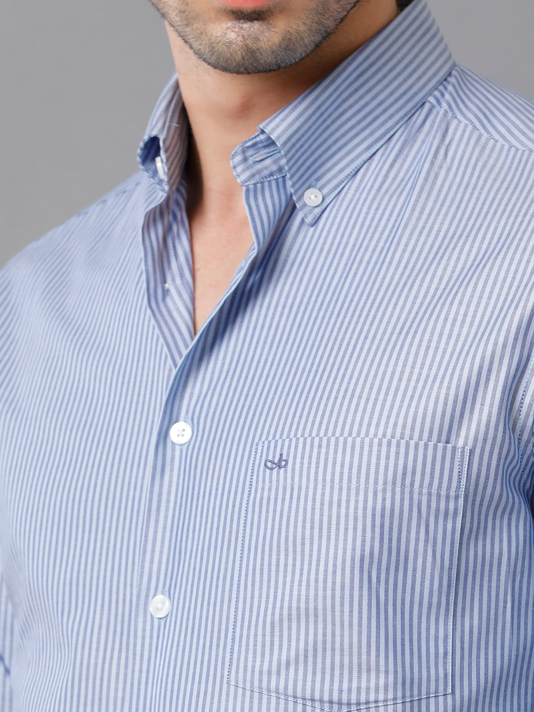 Aldeno Mens Vertical Stripes Formal Navy Blue Shirt (CODIE)