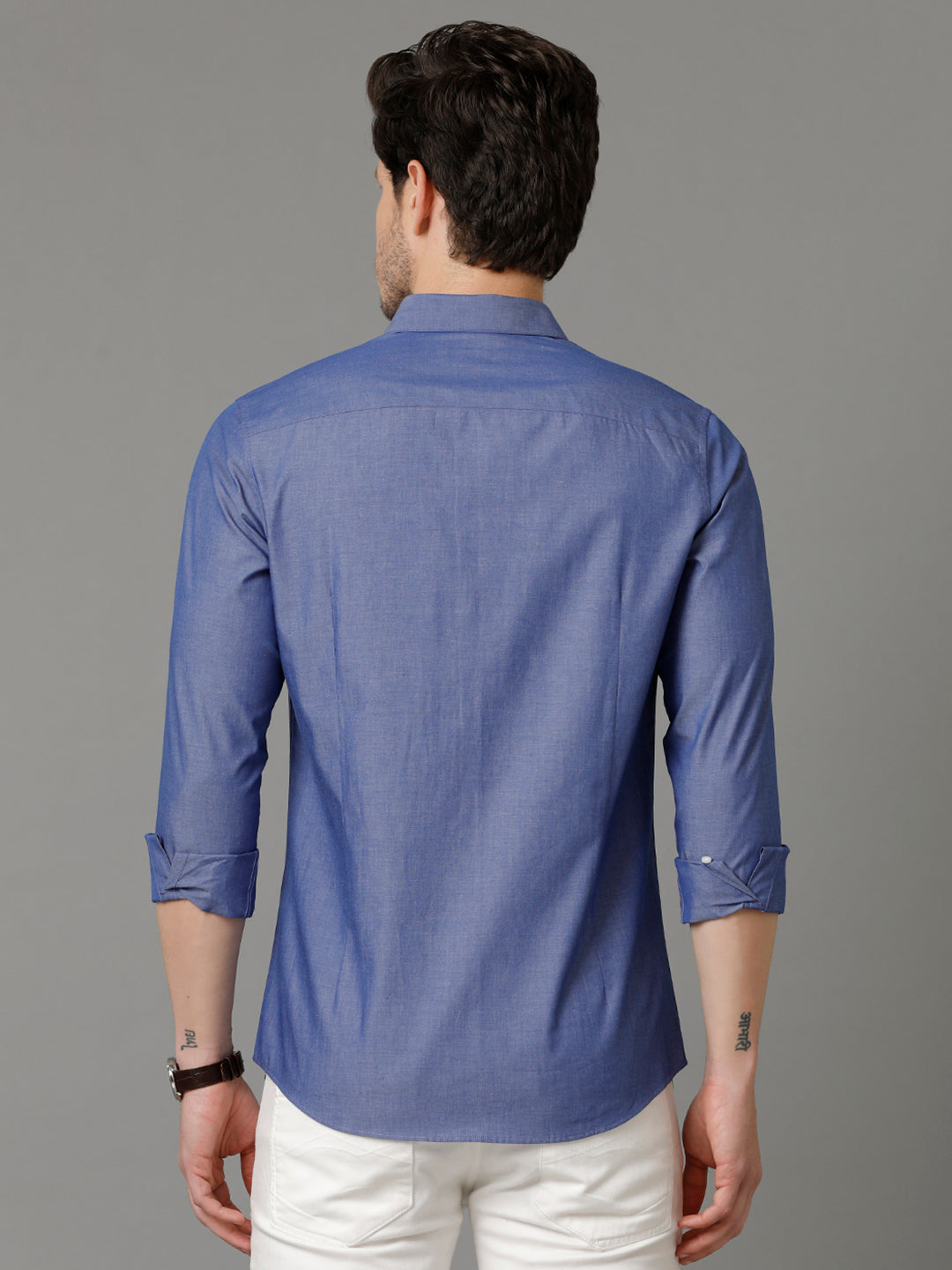 Aldeno Mens Slim Fit Solid Blue Formal Cotton Shirt (COLTO)