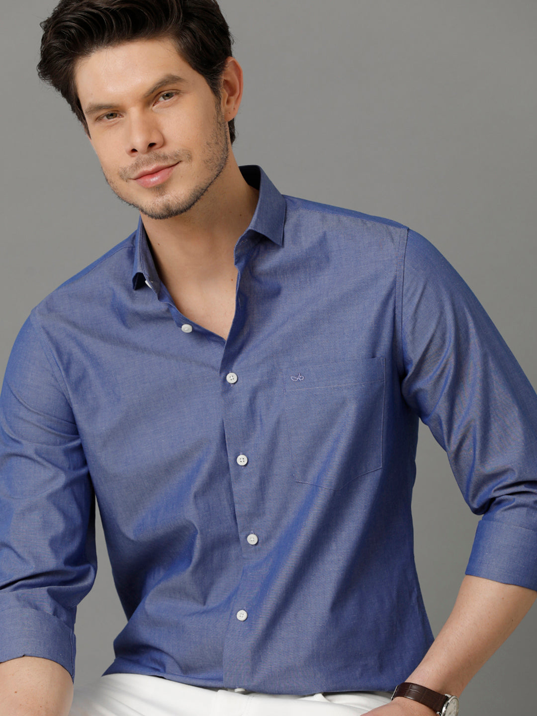 Aldeno Mens Slim Fit Solid Blue Formal Cotton Shirt (COLTO)