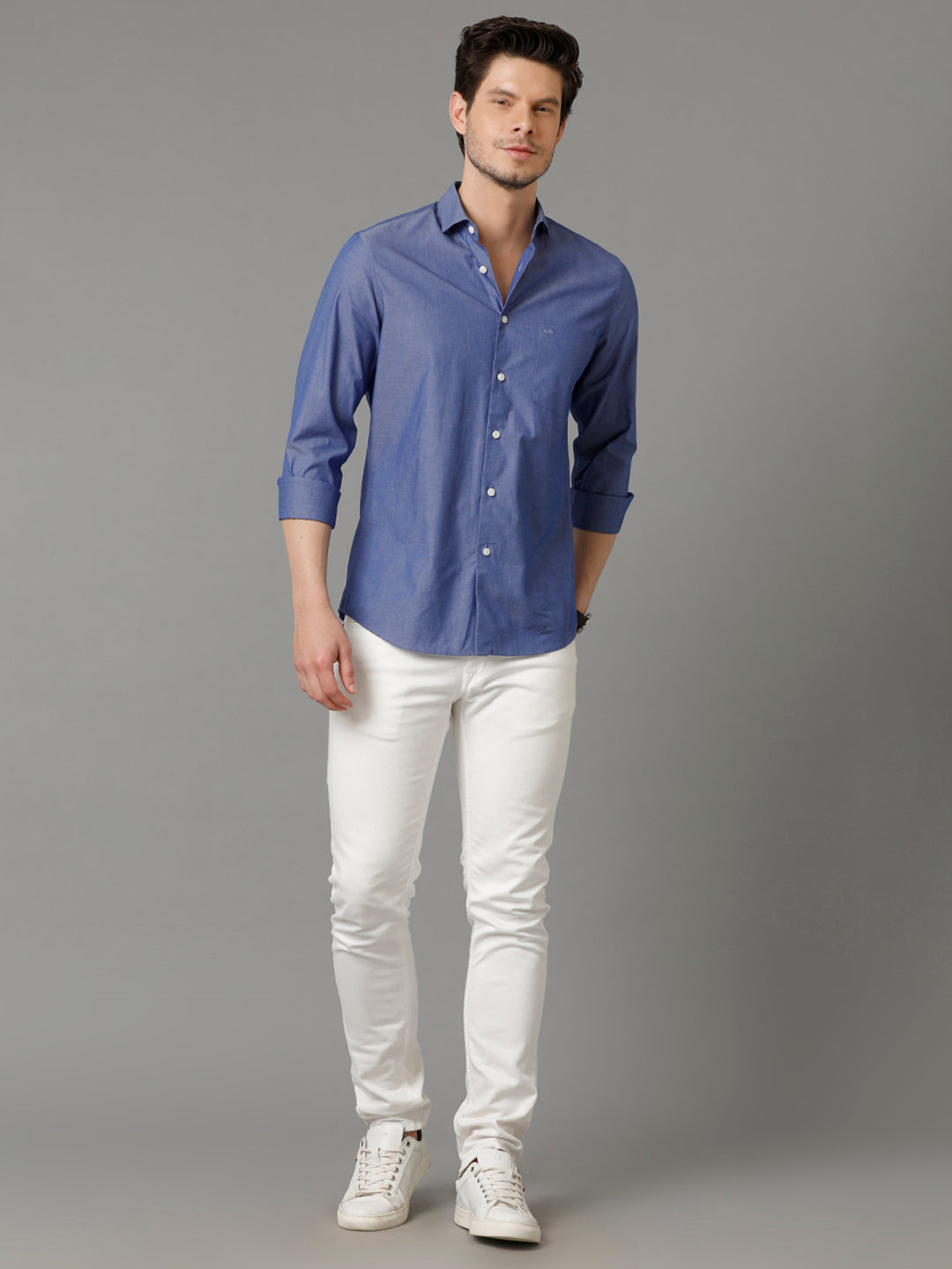 Aldeno Mens Slim Fit Solid Blue Formal Cotton Shirt (COLTO)
