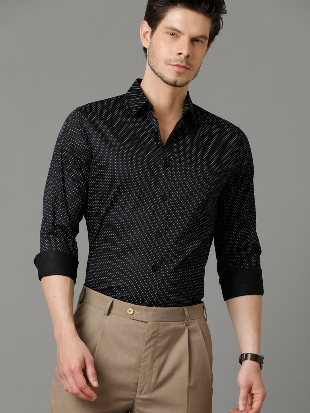 Aldeno Mens Slim Fit Micro Ditsy Print White Formal Cotton Shirt (CONOR)
