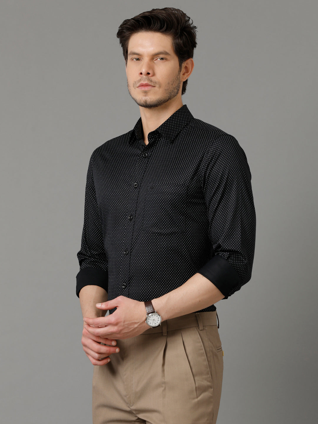 Aldeno Mens Slim Fit Micro Ditsy Print White Formal Cotton Shirt (CONOR)