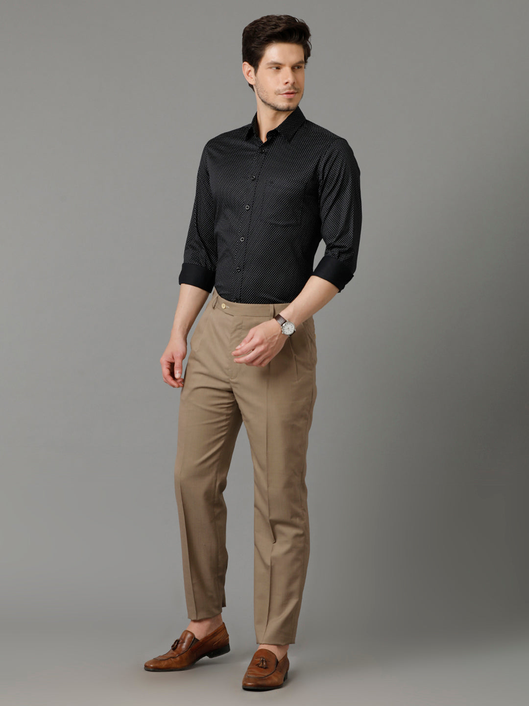Aldeno Mens Slim Fit Micro Ditsy Print White Formal Cotton Shirt (CONOR)