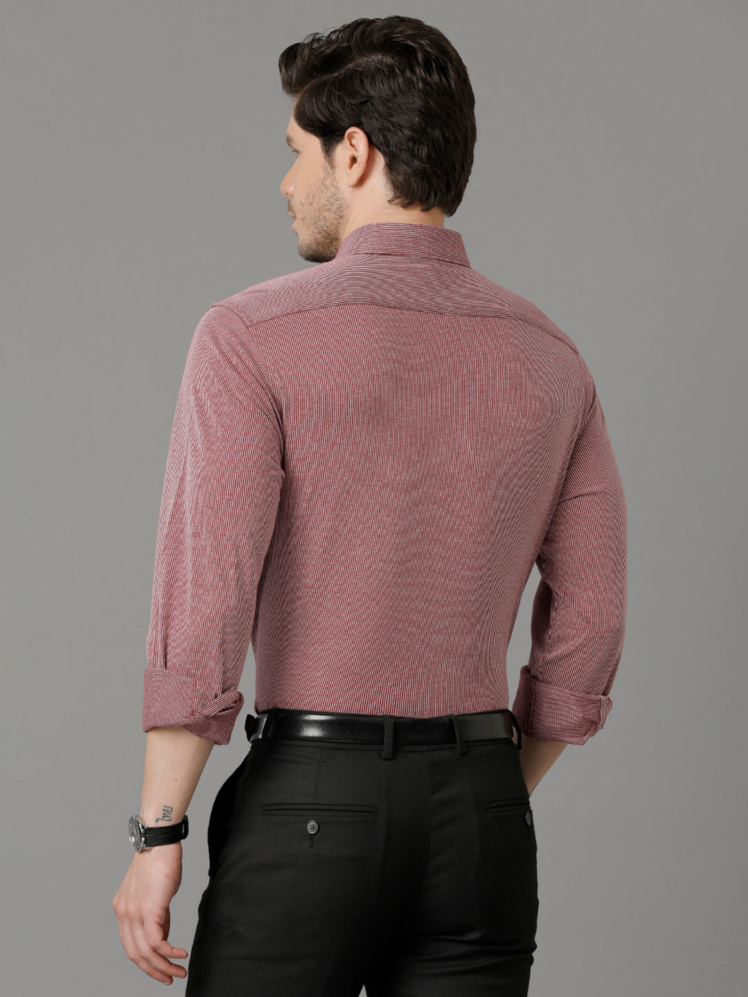 Aldeno Mens Regular Fit Vertical Stripes Maroon Formal Knitted Cotton Shirt (CONVY)