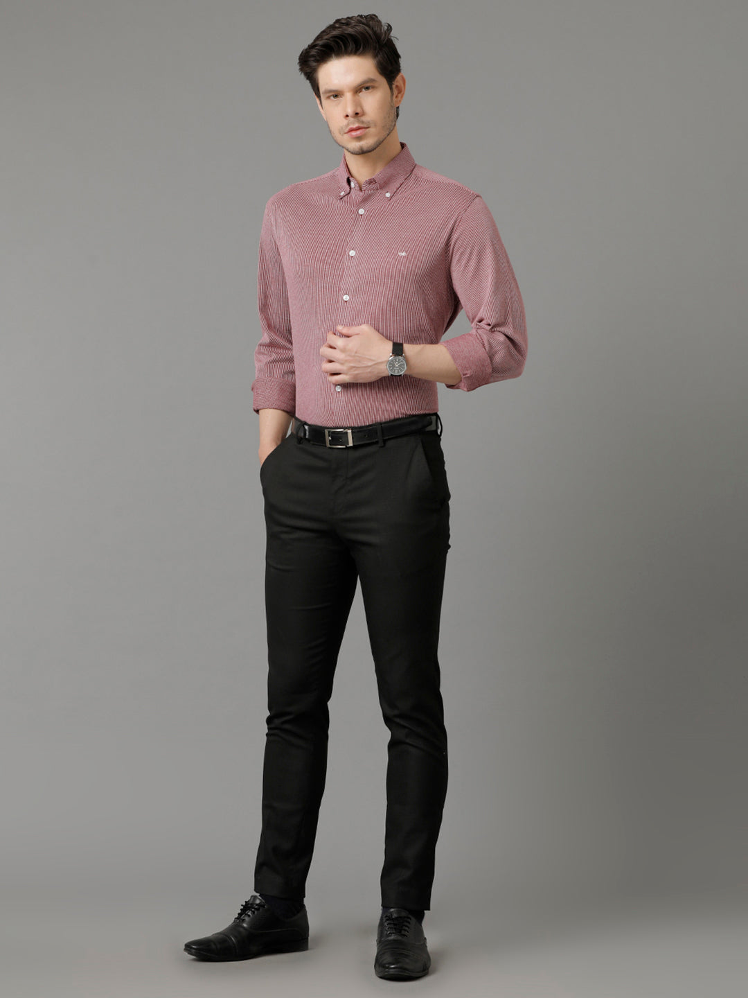 Aldeno Mens Regular Fit Vertical Stripes Maroon Formal Knitted Cotton Shirt (CONVY)