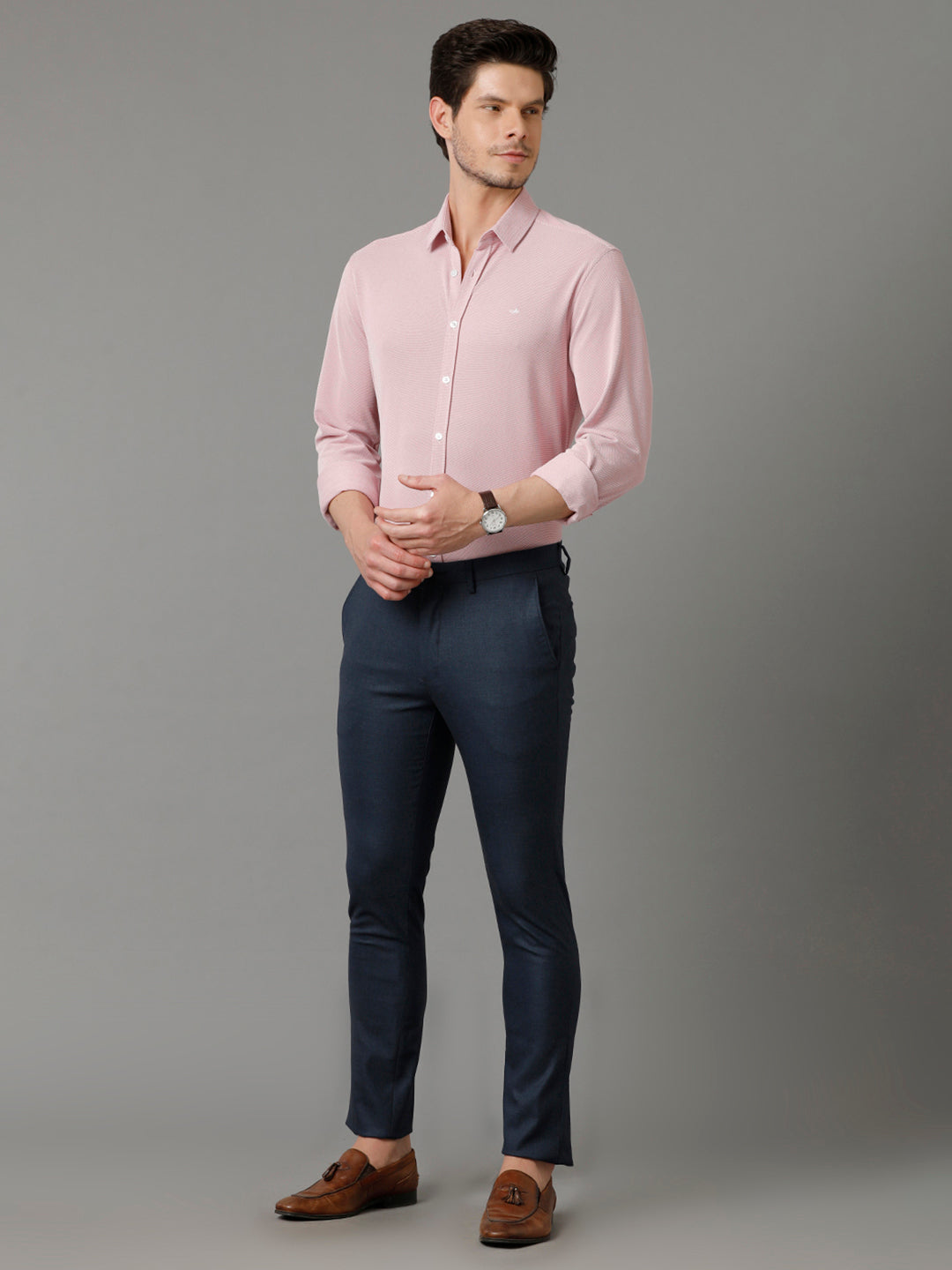 Aldeno Mens Regular Fit Solid Pink Casual Knitted Cotton Shirt (COPER)