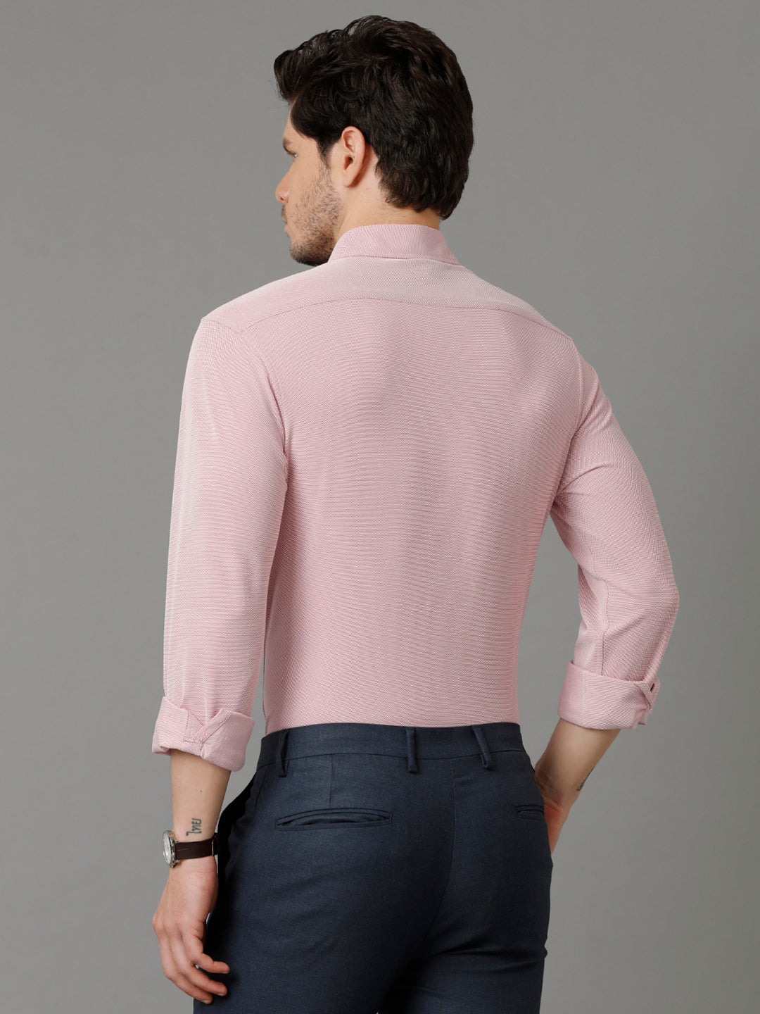 Aldeno Mens Regular Fit Solid Pink Casual Knitted Cotton Shirt (COPER)