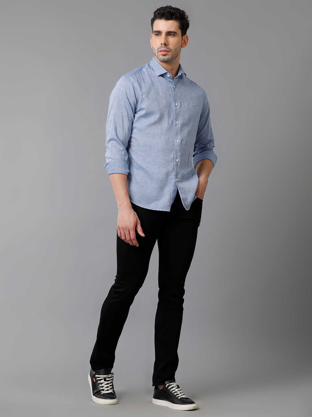 Aldeno Mens Solid Casual Blue Shirt (CORBI)