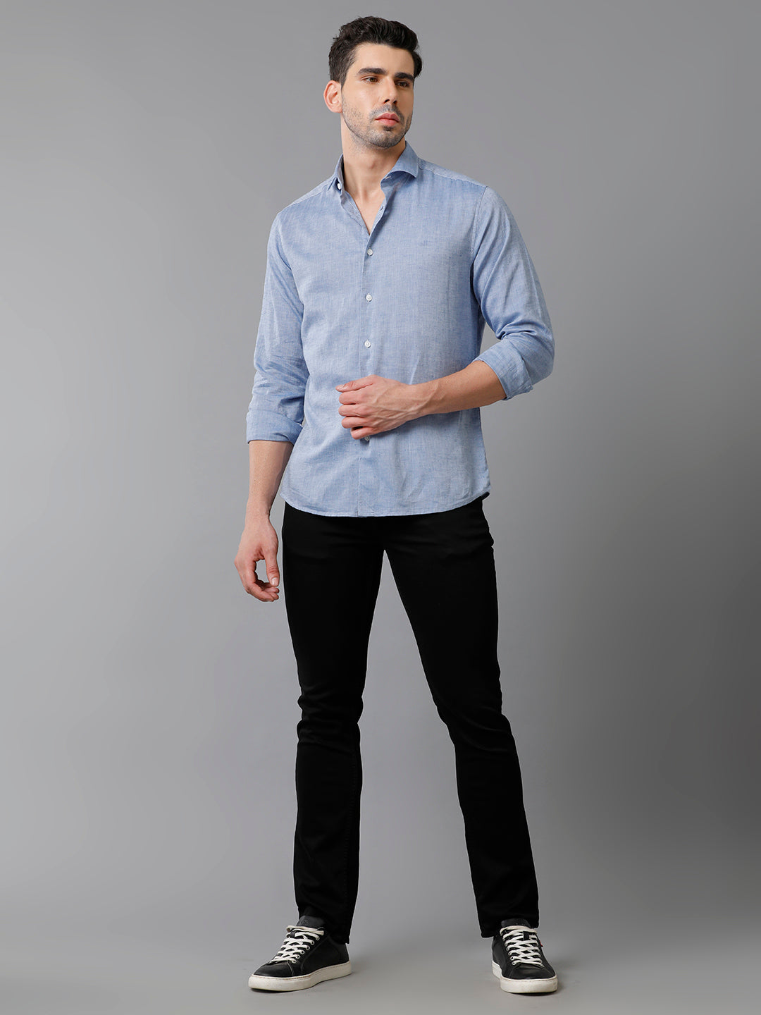 Aldeno Mens Solid Casual Blue Shirt (CORBI)