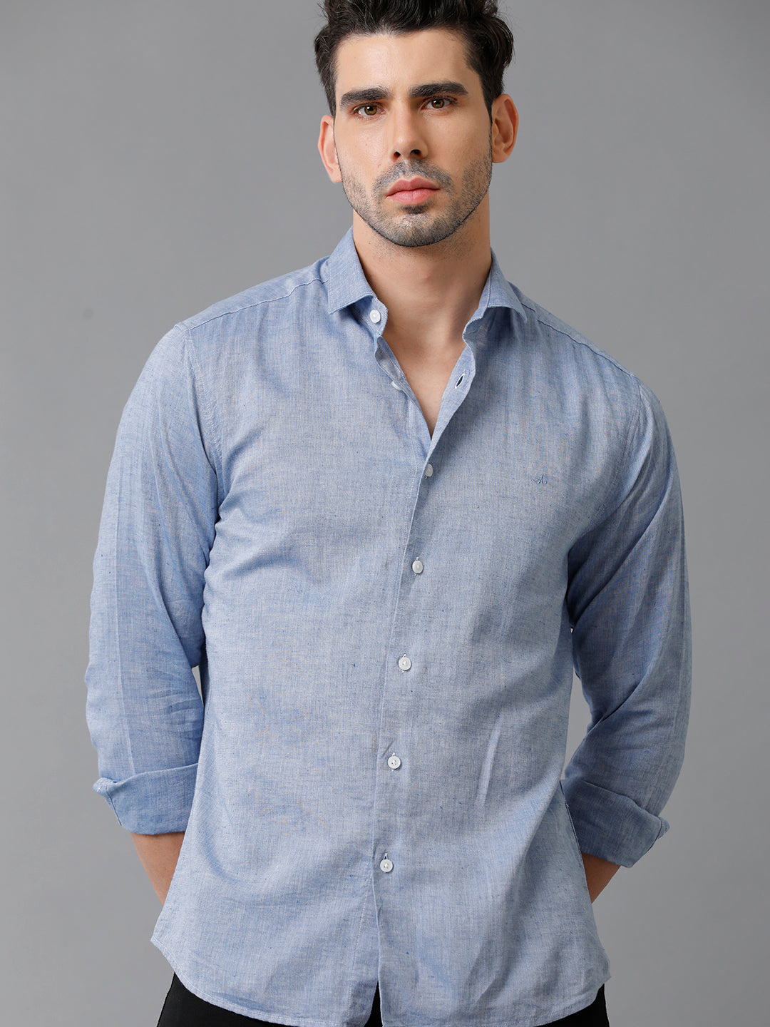 Aldeno Mens Solid Casual Blue Shirt (CORBI)