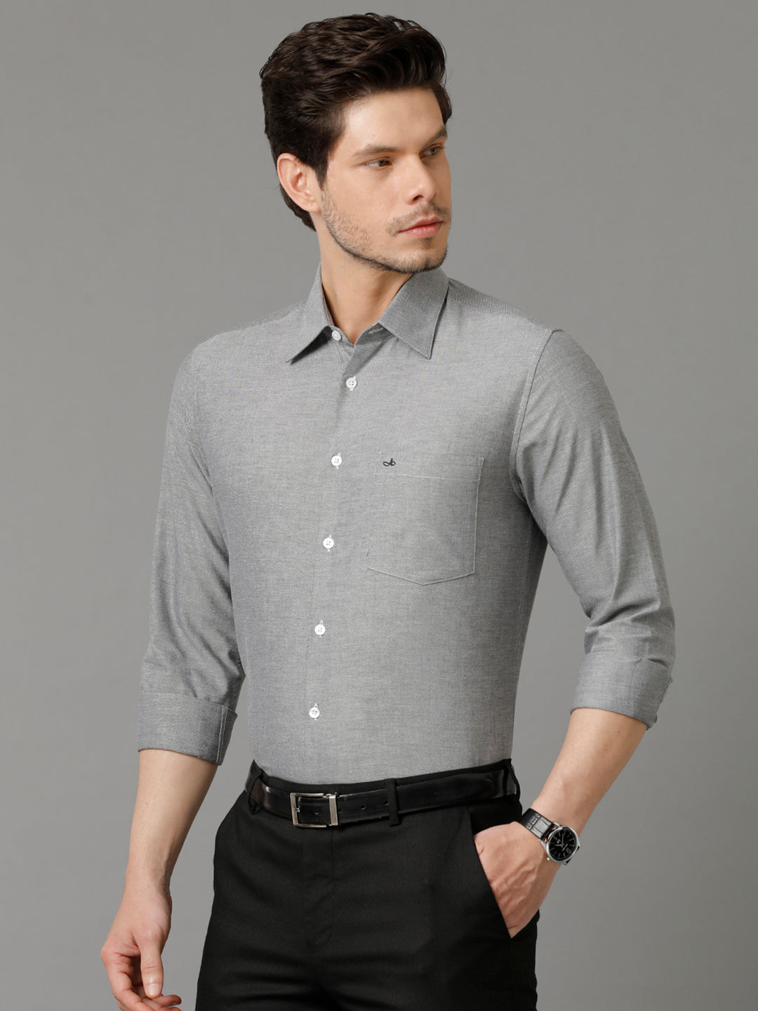 Aldeno Mens Slim Fit Solid Black Formal Oxford Shirt (CORB)