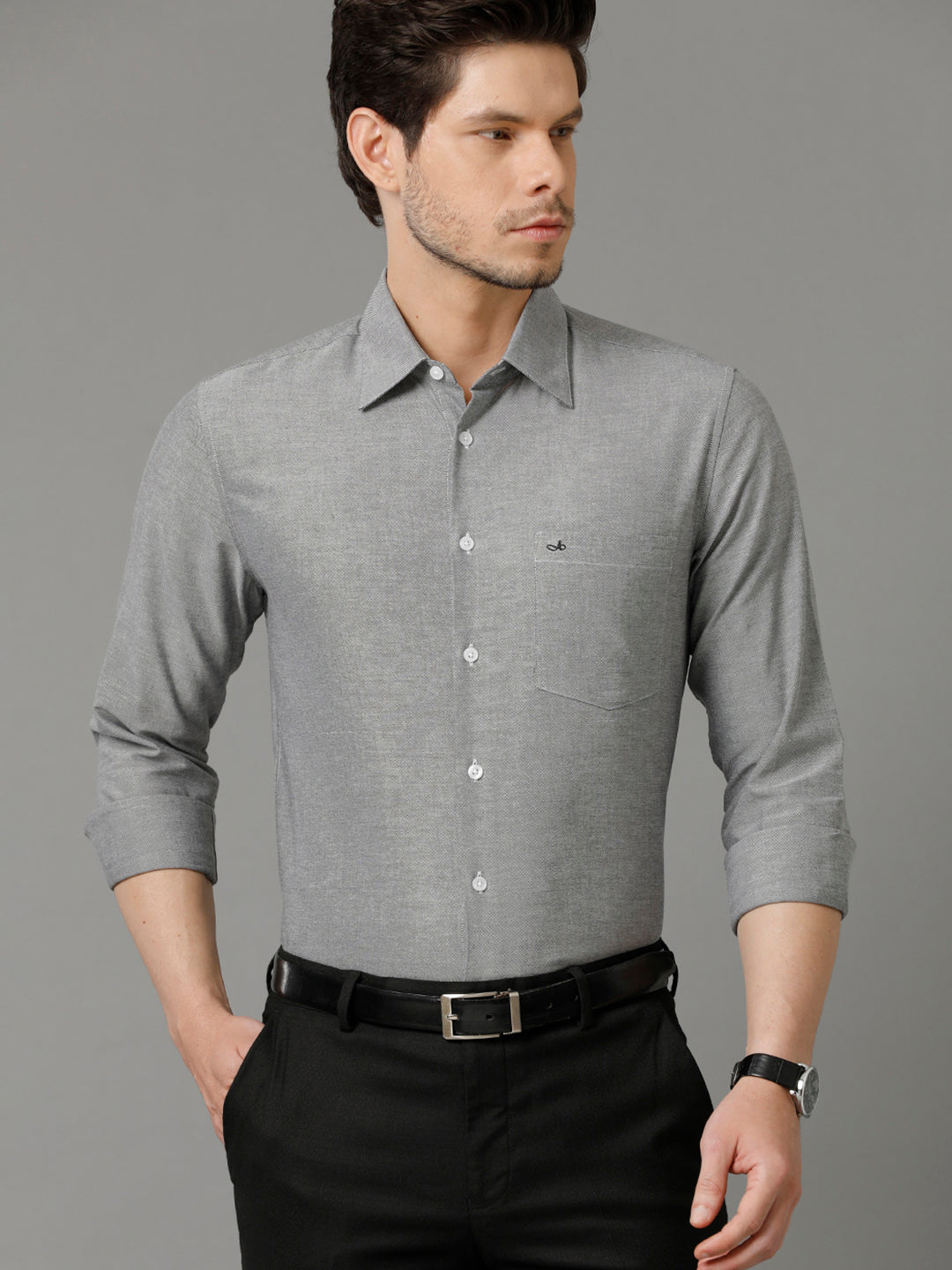 Aldeno Mens Slim Fit Solid Black Formal Oxford Shirt (CORB)
