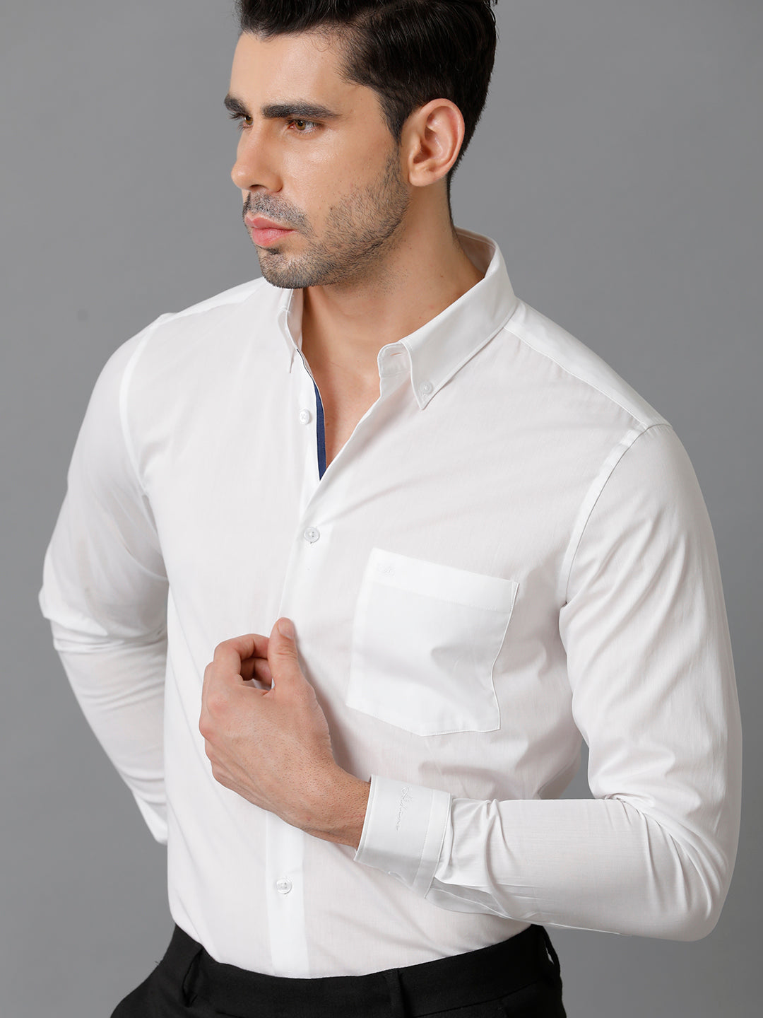 Aldeno Mens Slim Fit Solid White Formal Cotton Shirt (CORM)