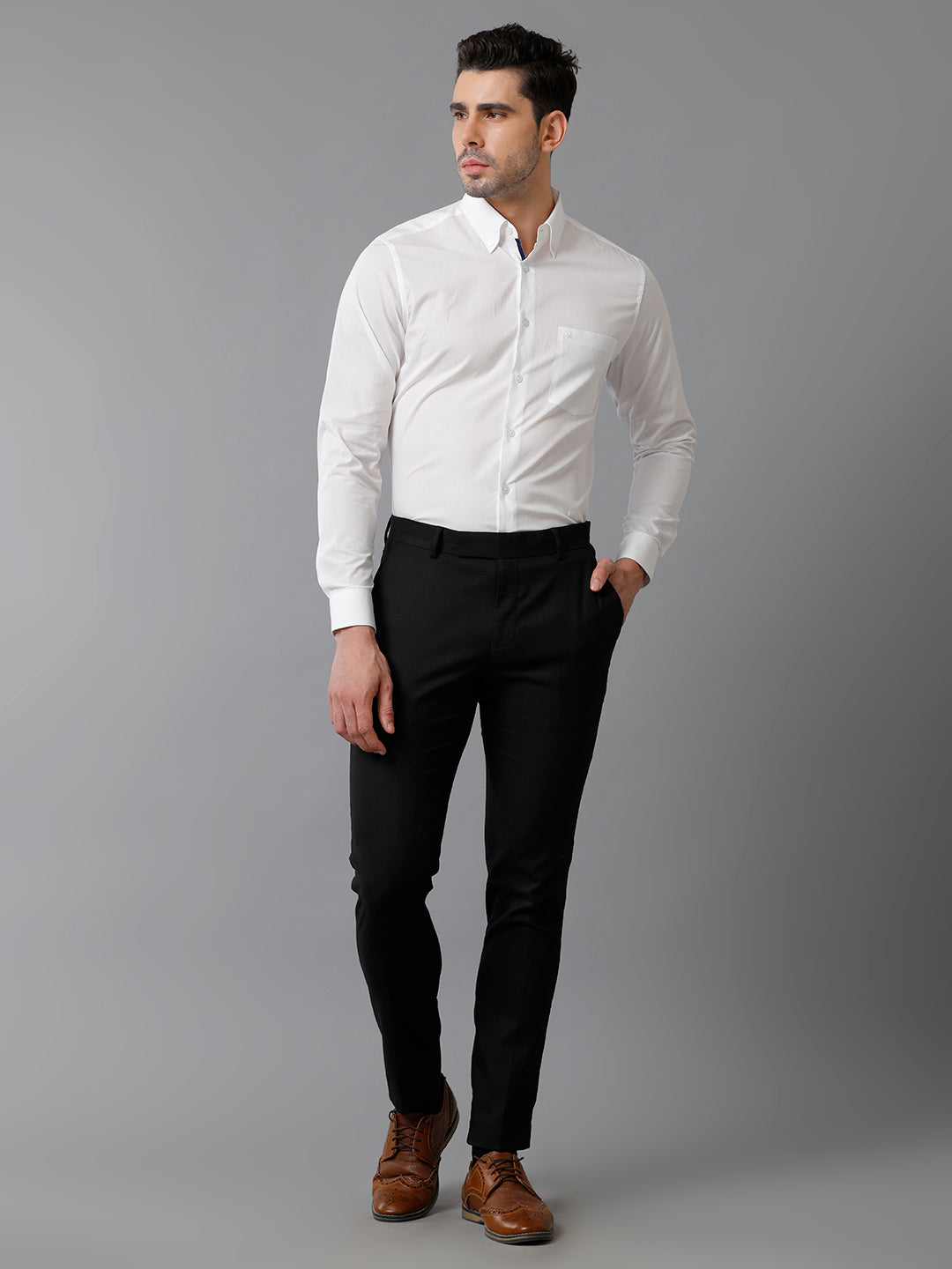 Aldeno Mens Slim Fit Solid White Formal Cotton Shirt (CORM)