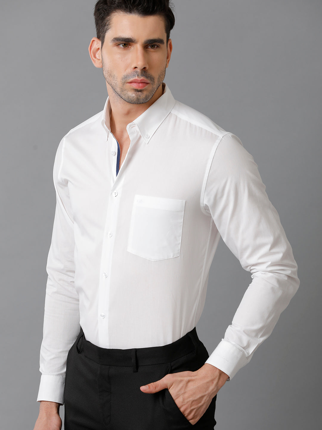 Aldeno Mens Slim Fit Solid White Formal Cotton Shirt (CORM)