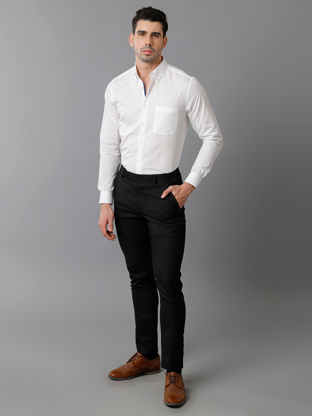 Aldeno Mens Slim Fit Solid White Formal Cotton Shirt (CORM)